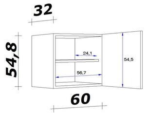 XXXL Kuhinjska Zgornja Omarica Milano, Antracit, Hrast, Š. 60