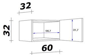 XXXL Kuhinjska Zgornja Omarica Milano, Antracit, Hrast, Š. 60