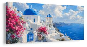 Slika cvetoči Santorini pod poletnim nebom