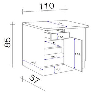 FlexWell Kotna Spodnja Omarica Levi, Svetlo Siva, Š. 110 Cm