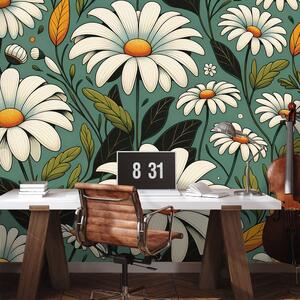 Tapeta retro marjetice z listi