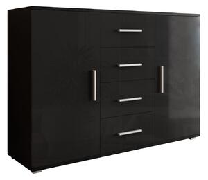 Komoda Charlotte 118, Sijaj črna, Črna, 92x132x38cm
