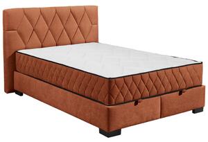 POSTELJA Z VZMETNICO 140 cm x 200 cm , leseni material, tekstil barve konjaka