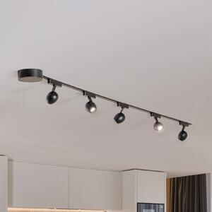 Lindby Lumaro track sistem, reflektorji, 5 luči, črni, Ø6cm, 48V, zatemnljivi, zatemnjen, Črna, Dnevna soba / jedilnica, Plastika, Sodobni