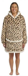 Topla odeja z imitacijo ovčje volne z rokavi in kapuco LEOPARD, kremna