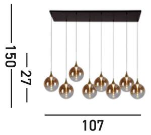 LED viseče svetilo Alchemy, 8-svetlobno, črno, jantar, steklo