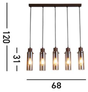 Sweden II viseče svetilo, pet luči, dolgo, jeklo, steklo, E27