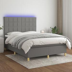 VidaXL Box spring postelja z vzmetnico LED temno siva 140x200 cm blago