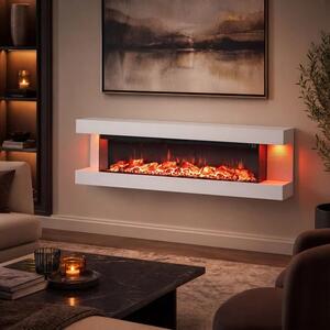 Električni kamin, 3-stranski, grelec 750 W/1500 W, električni kamin z LED stranskimi lučmi, bel