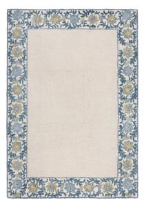 Modro-slonokoščeno bela ročno tkana preproga iz mešanice volne 200x290 cm Myla Floral Frame – Flair Rugs
