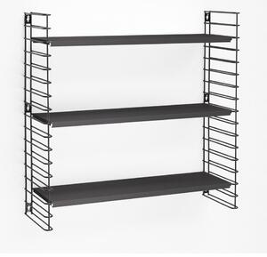 3-nivojski regal s črnimi policami Metaltex Libro, dolžina 70 cm