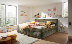 POSTELJA BOXSPRING 200 cm x 240 cm , tekstil, leseni material zelena