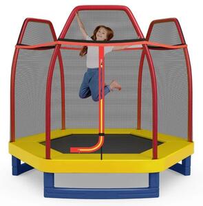 Trampolin Ø223 cm z varnostno mrežo, nosilnost do 150 kg, rumeno - rdeč