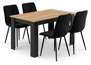 Jedilni set 1 + 4, miza MADO 120x80 cm črna/dub artisan + črni žametni stol LAVA s črnimi nogami