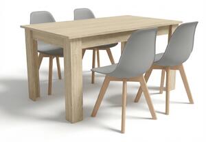 Jedilni set 1 + 4, miza UMEKO 120x80 cm hrast sonoma + sivi stol KITO
