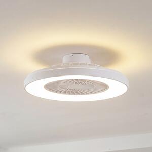 Lindby LED stropni ventilator Teleo, premer 58 cm, bel, DC, Tuya, zatemnjen, Bela, Dnevna soba / jedilnica, Plastika, Sodobni