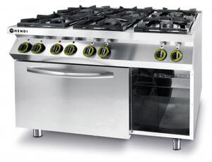 Plinski Štedilnik s 6 Gorilniki in Konvekcijsko El. Pečico GN 1/1, 230V/3000W, 1200x722x900mm