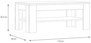 KLUBSKA MIZA, 110/45,5/60 cm barve hrasta, sivobež