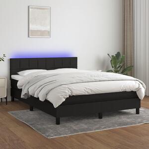 VidaXL Box spring postelja z vzmetnico LED črna 140x190 cm blago