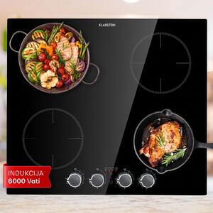 Klarstein Kochheld, 4-conska indukcijska kuhalna plošča, 6000 W, vrtljivi regulatorji, steklo, črna