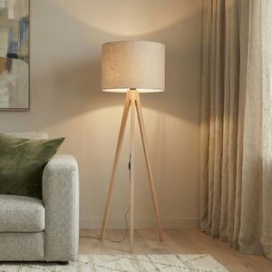 TK Lighting Stojna svetilka Grand, bež/bor, višina 145 cm, E27, Les, Dnevna soba / jedilnica, Les, Sodobni, Tripod