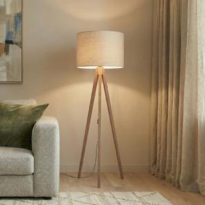 TK Lighting Stojna svetilka Grand, bež/oreh, višina 145 cm, E27, Les, Dnevna soba / jedilnica, Les, Sodobni, Tripod