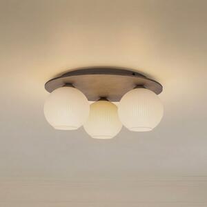 TK Lighting Stropna svetilka Virlo, 3-žarnica, opalno steklo, les, Ø 42 cm, zatemnjen, Les, Dnevna soba / jedilnica, Steklo