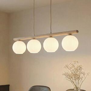TK Lighting Visoka svetilka Virlo, 4-žarnica, les, opalno steklo, dolžina 95 cm, zatemnjen, Bela, Dnevna soba / jedilnica, Steklo