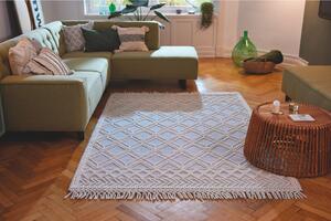 ROČNO TKANA PREPROGA Colored Macrame four 160/230 cm tkano krem barve, pastelno modra