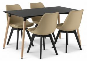 Jedilni set 1 + 4, črna miza ADRIA 120x80 cm + bež stoli BALI MARK s črnimi nogami