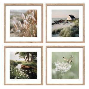 Tiskane slike v kompletu 4 ks z okvirjem 30x30 cm Subtle Nature – Styler