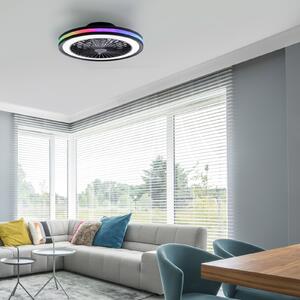 JUST LIGHT. GmbH LED stropni ventilator Brandon, črn, RGBW, CCT, premer 46,5 cm, zatemnjen, Črna, Dnevna soba / jedilnica, Plastika, Sodobni
