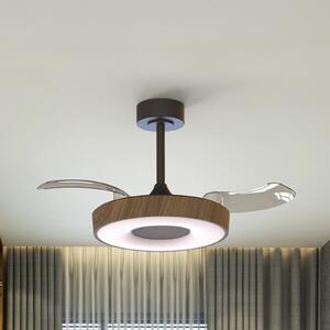 Mantra Iluminación Pametni LED stropni ventilator Coin, les/črna, DC, tih, zatemnjen, Les, Dnevna soba / jedilnica, Kovina, Sodobni