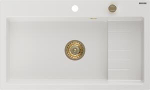 Mexen Omar enojni granitni pomivalnik 800 x 480 mm, bela, zlati sifon - 6520801005-20-G