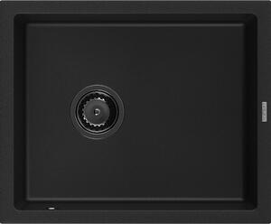 Mexen Pedro granitno korito z eno komoro 560 x 460 mm, črno, črn sifon - 6508561000-77-B
