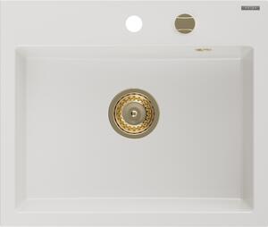 Mexen Oscar enokomorni granitni pomivalnik 580 x 490 mm, bel, zlati sifon - 6519581000-20-G