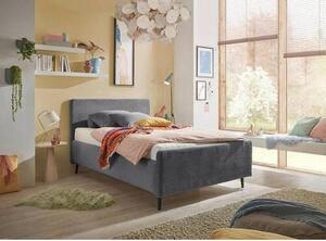 OBLAZINJENA POSTELJA 140 cm x 200 cm , tekstil, leseni material temno siva
