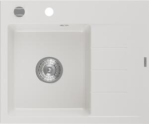 Mexen Ben Granitno pomivalno korito z enim predelkom in odcejalnikom, levo, 600 x 500 mm, belo, sifon krom - 6522605000-20