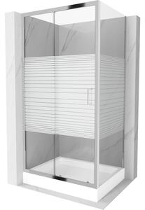 Mexen Apia drsna tuš kabina 100 x 80 cm, bele črte, krom + pladenj Rio - 840-100-080-01-20-4510
