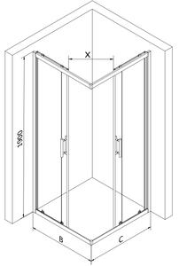 Mexen Rio Kvadratna tuš kabina 70 x 70 cm, prozorna, krom + kad, bela - 860-070-070-01-00-4510