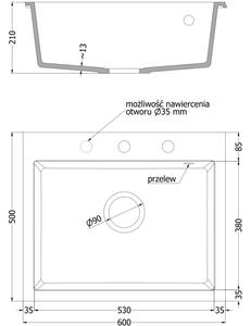 Mexen Elix kuhinjsko korito iz granita, 1-prekatno, 600 x 500 mm, črna s pikami, kromiran sifon - 6525601005-76
