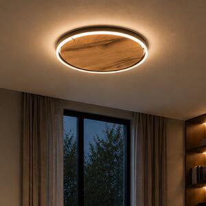 Elobra LED-stropna svetilka Havana M, hrastov les/kovina, premer 57 cm, zatemnjen, Les, Dnevna soba / jedilnica, Les
