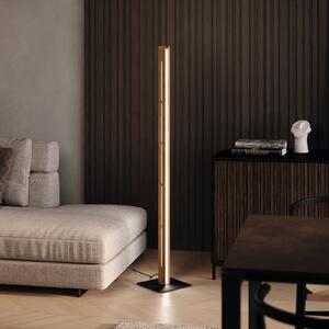 Elobra LED-stoječa svetilka Mexico, hrast/črna, višina 150 cm, les/kovina, zatemnjen, Les, Dnevna soba / jedilnica, Les