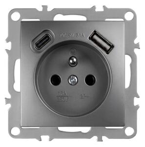 Enojna vtičnica z ozemljitvijo + USB-A USB-C OSTE JNH004-G Grey