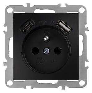 Enojna vtičnica z ozemljitvijo + USB-A USB-C OSTE JNH004-G Black