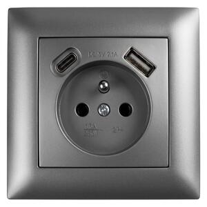 Enojna vtičnica z ozemljitvijo + USB-A USB-C OSTE JNH004-G Grey