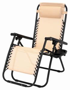 Vrtni ležalnik z držalom za pijačo, bež