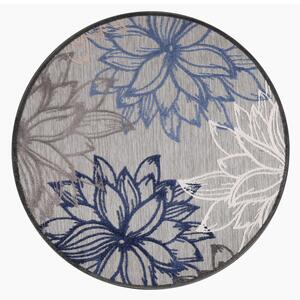 PREPROGA ZA ZUNANJO UPORABO Floral 120 cm tkano modra, siva, bela