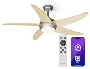 Klarstein Bolero 2 v 1 Smart, stropni ventilator, Ø 132 cm, svetloba 55 W, daljinski upravljalnik, upravljanje prek aplikacije, dvosmerno delovanje