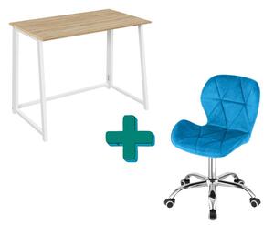 Set za pisarno – zložljiva pisalna miza ZARIMO 80×40 cm bela + pisarniški stol AVOLA VELVET moder
